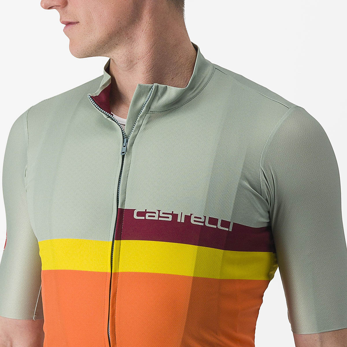 Castelli A Blocco Jersey - Defender Green/Dark Red-Bordea