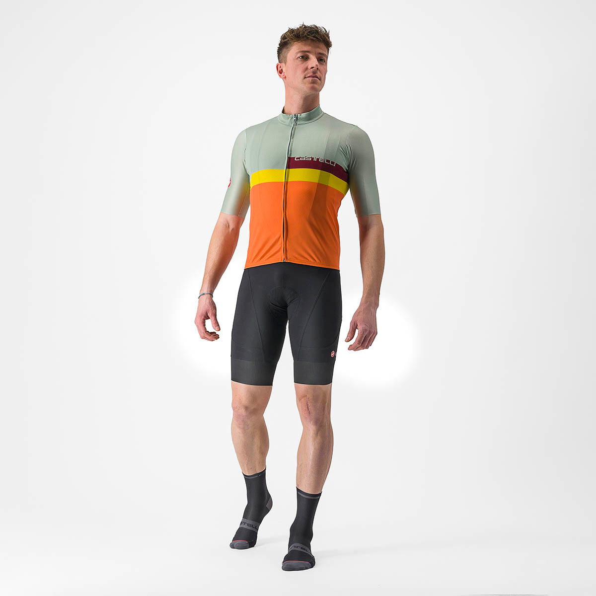 Castelli A Blocco Jersey - Defender Green/Dark Red-Bordea