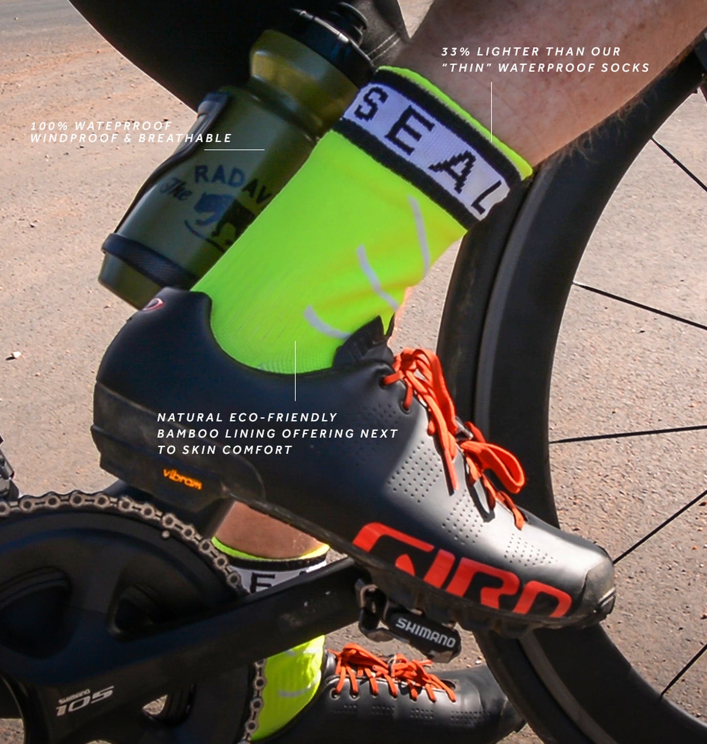 Sealskinz super thin pro mid waterdichte fietssok met hydrostop neon geel wit zwart