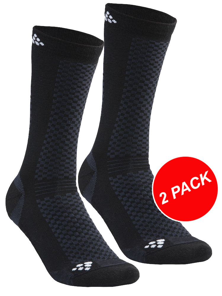 Craft warm mid fietssok 2-pack zwart wit