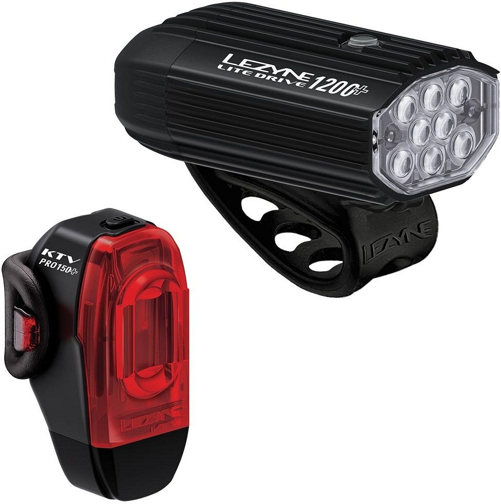 Lezyne Lite Drive 1200+ en ktv drive pro+ verlichtingsset satin Black