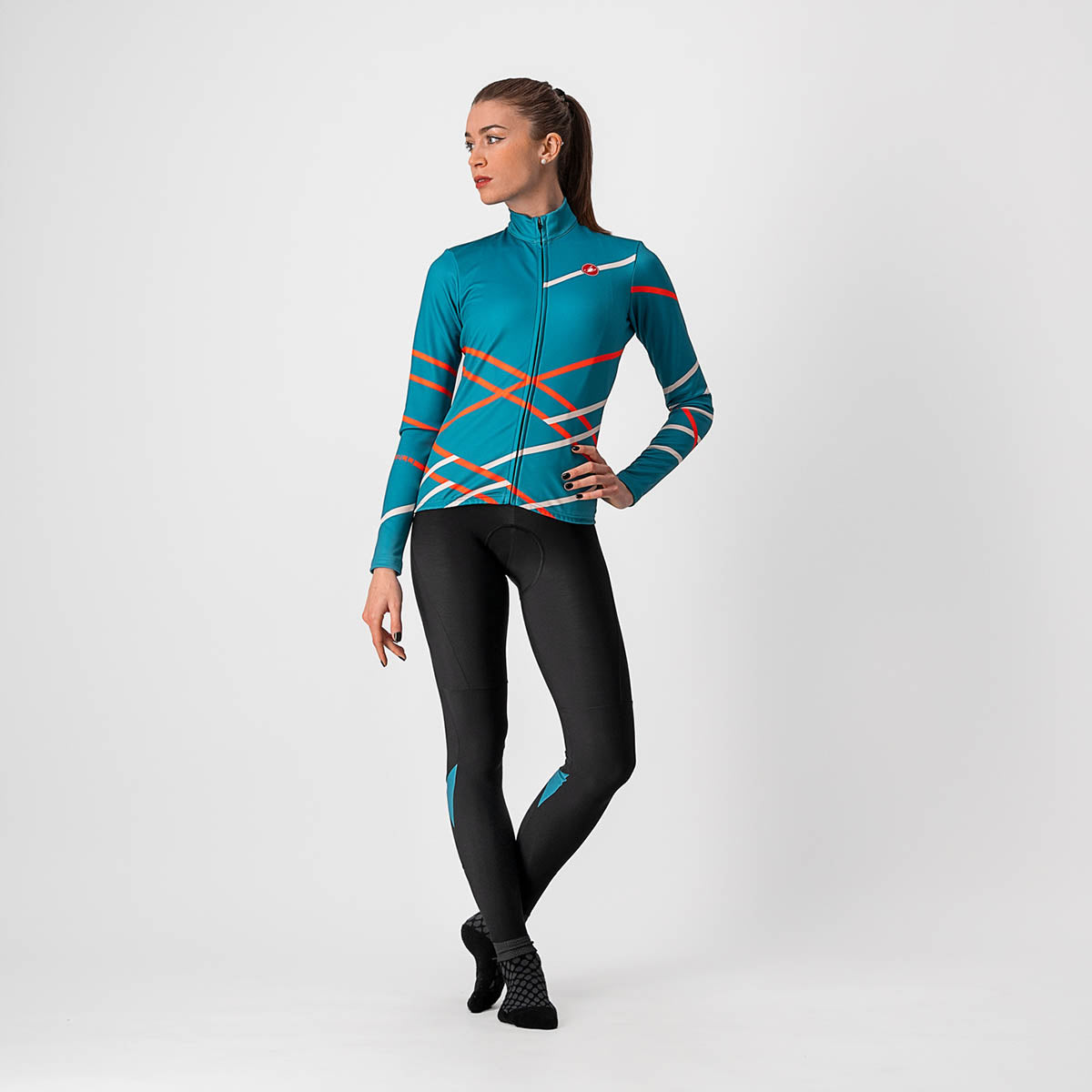 Castelli Diagonal Jersey Fz - Teal Blue/Brilliant Pink
