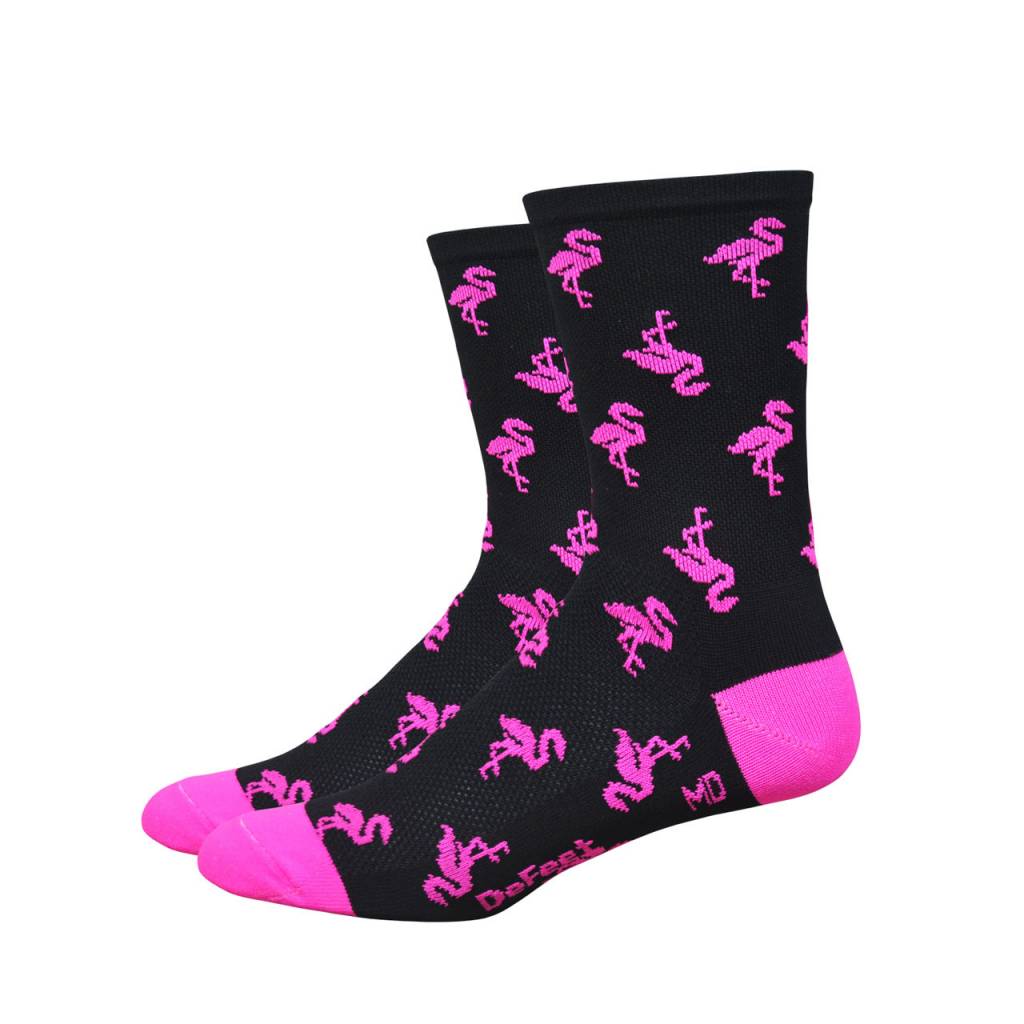 Defeet aireator high-top flock off fietssok zwart roze