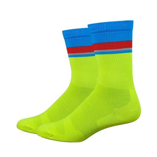 Defeet levitator lite fietssok hi-vis geel process blauw