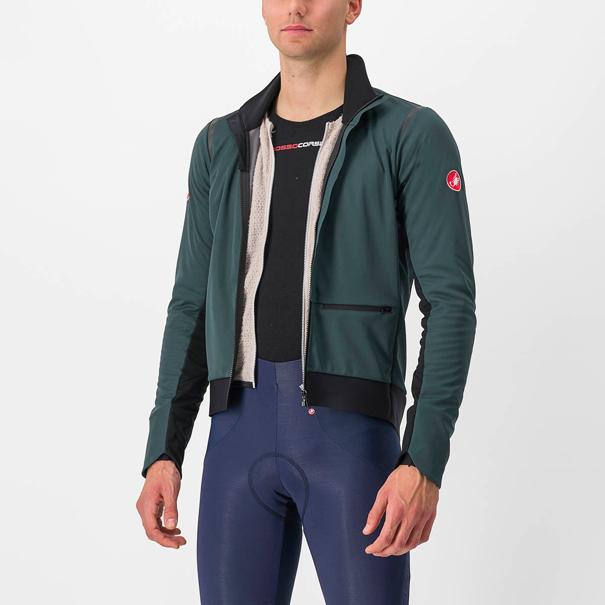 Castelli Alpha Doppio Ros Jacket - Rover Green/Black Reflex-Silver