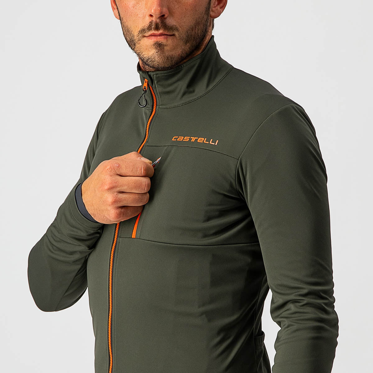 Castelli Go Jacket - Military Green/Fiery Red