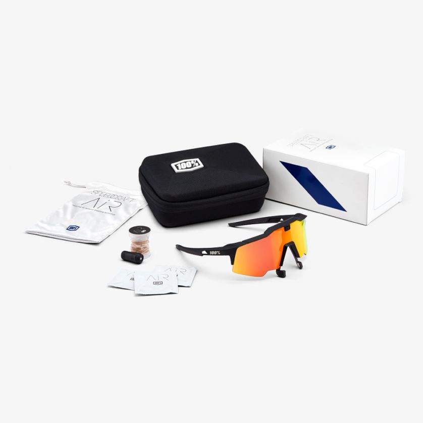 100% speedcraft air fietsbril zwart - hiper red mirror lens