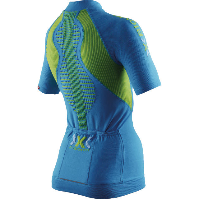 X-Bionic the trick biking dames fietsshirt met korte mouwen ocean blauw geel