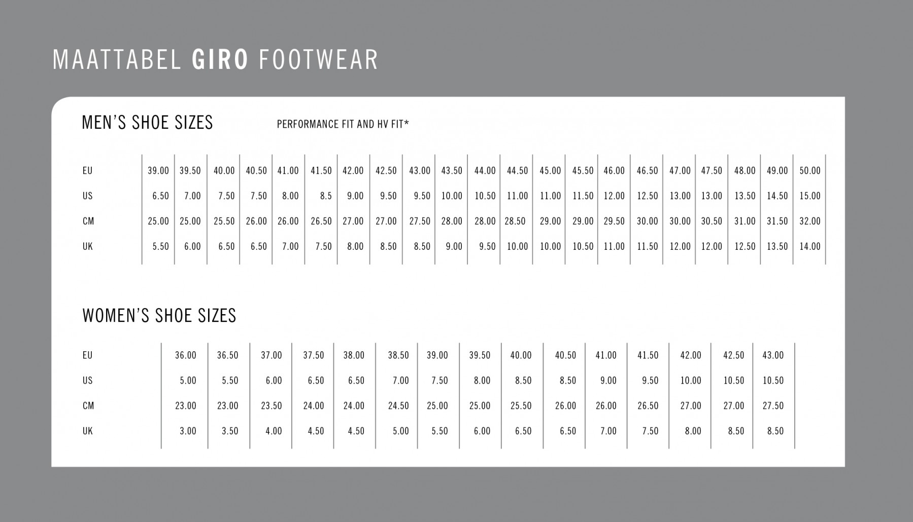 Giro Empire Size Chart