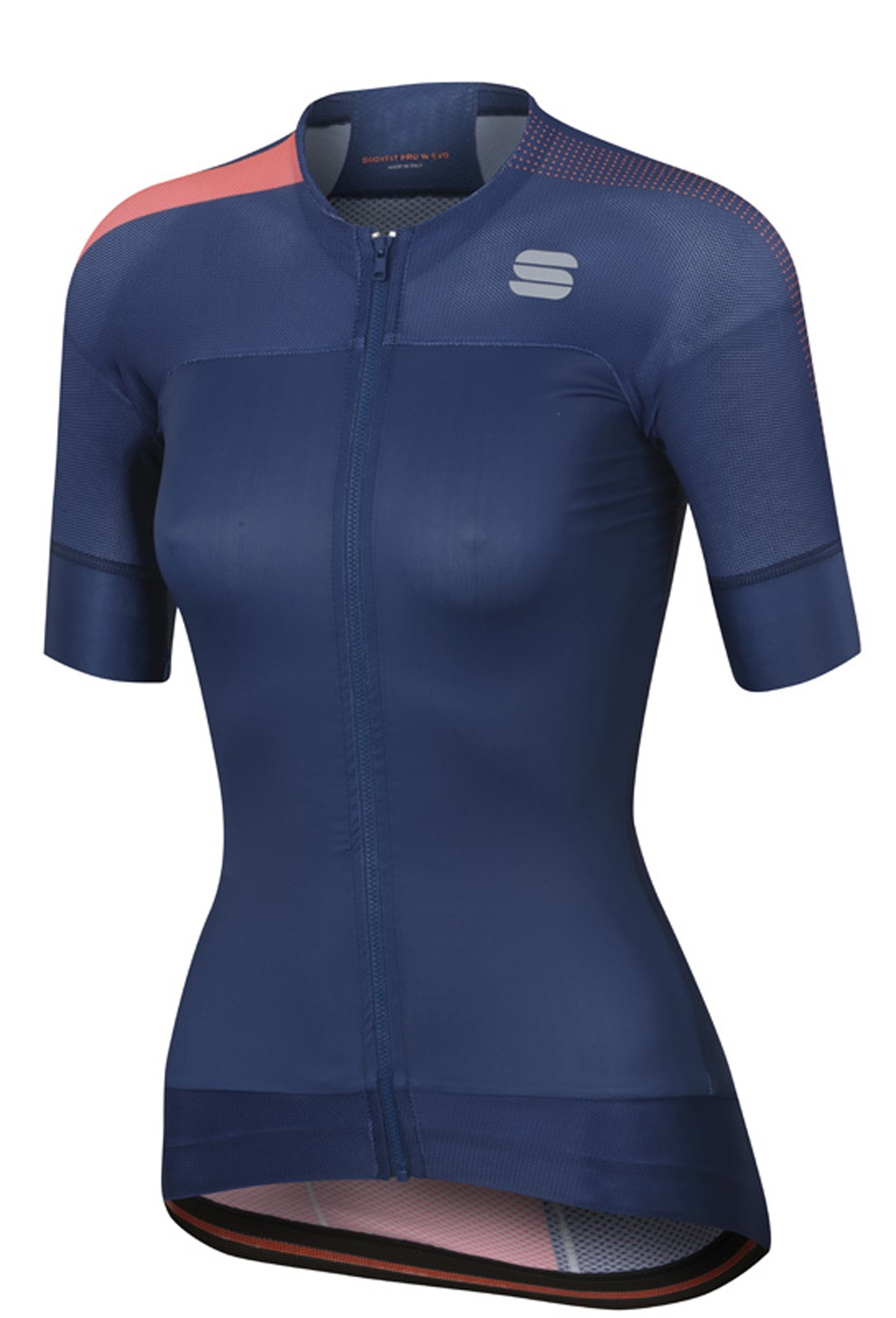 Sportful bodyfit pro w evo dames fietsshirt met korte mouwen twilight blauw fluo coral