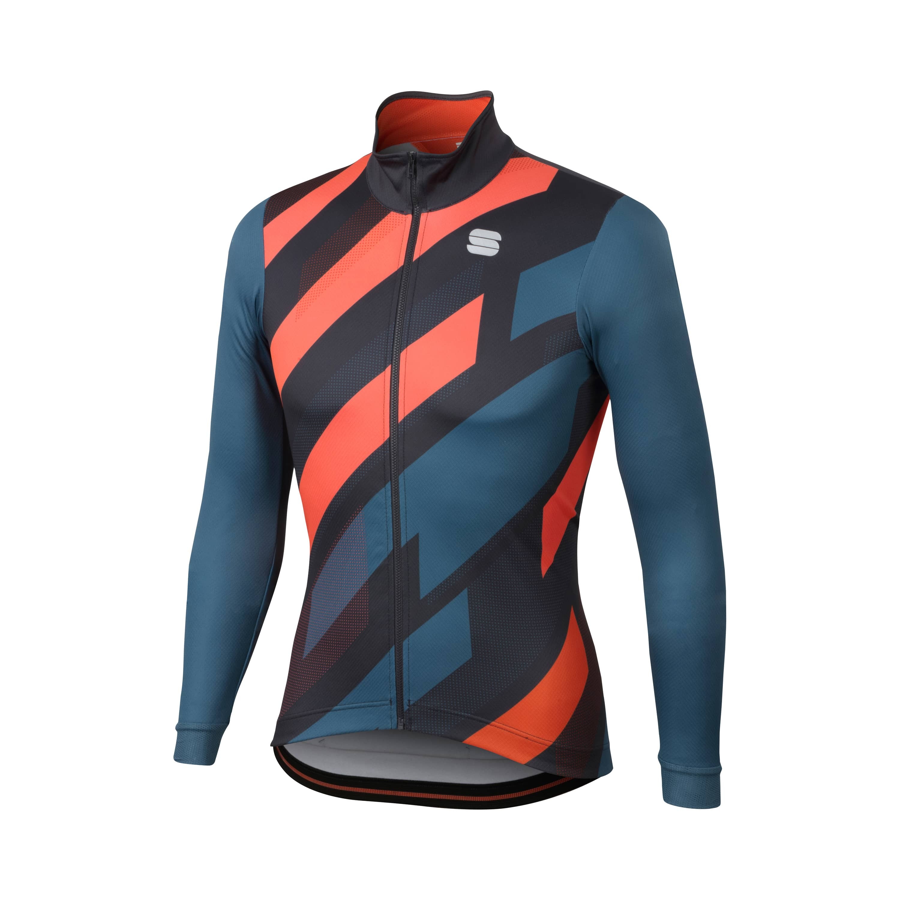 Sportful volt thermal fietsshirt met lange mouwen blauw antraciet fluo rood