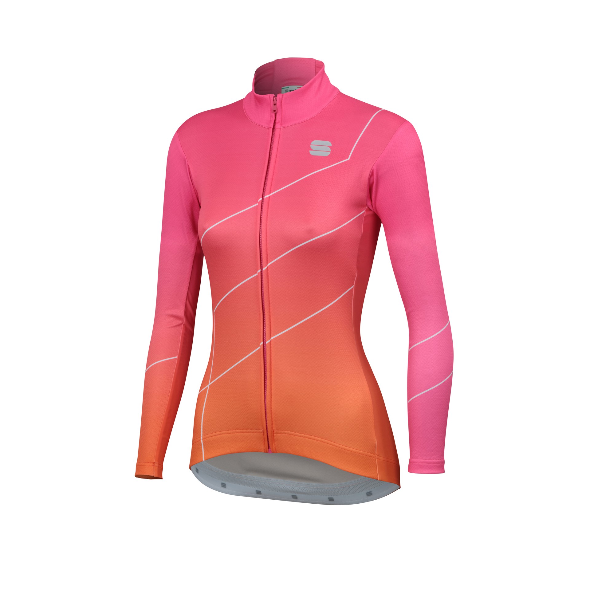 Sportful shade dames fietsshirt met lange mouwen bubbel gum roze oranje sdr