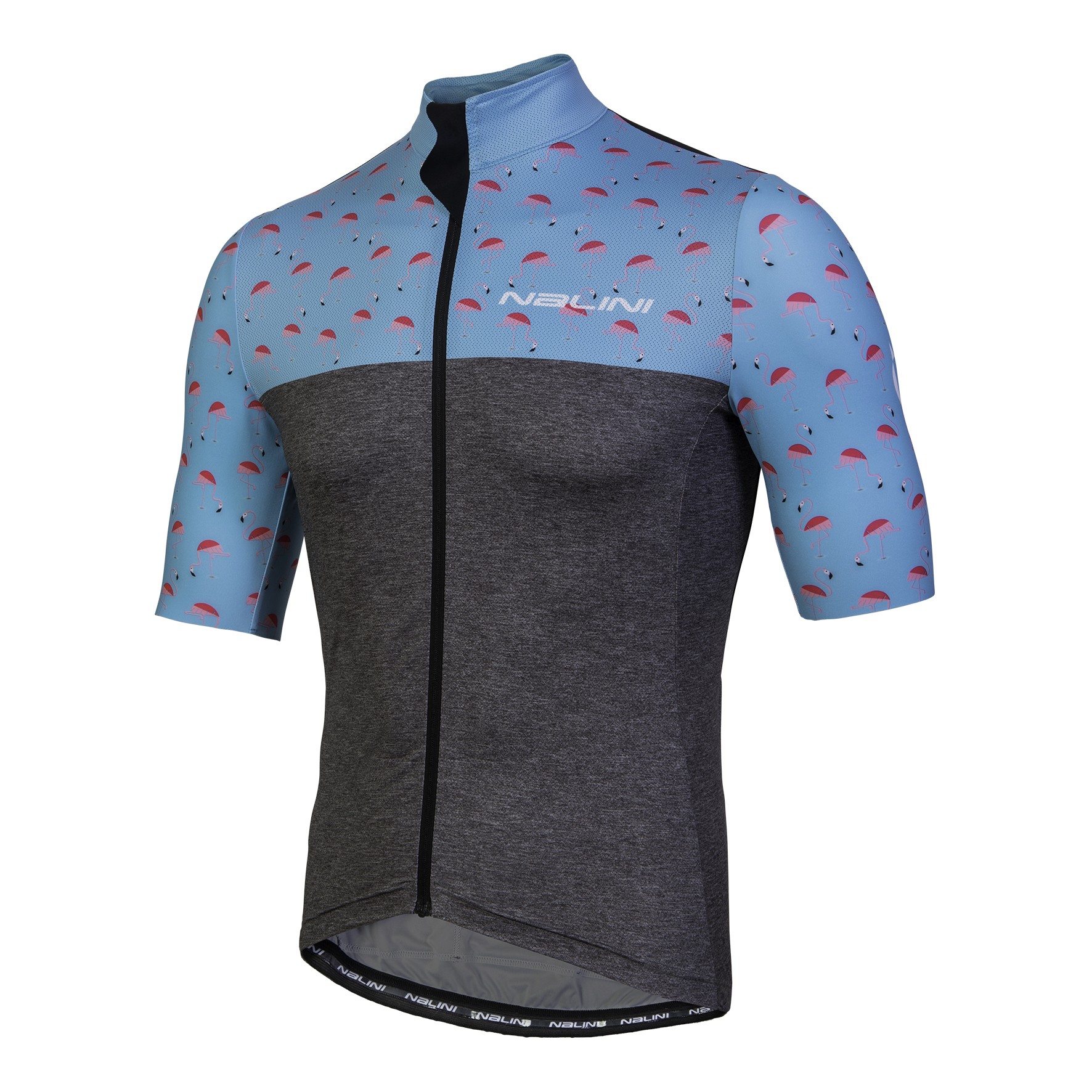 Nalini centenario fietsshirt met korte mouwen grijs flamingo print blauw