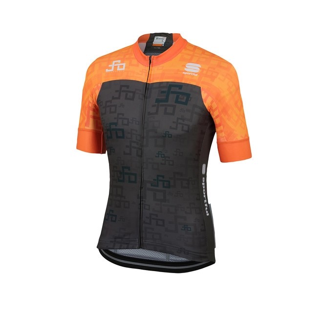 Sportful Sagan logo bodyfit team fietsshirt met korte mouwen oranje sdr groen