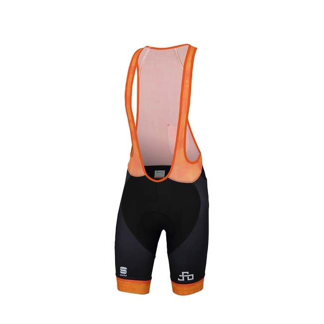 Sportful Sagan logo bodyfit classic korte fietsbroek met bretels oranje sdr zwart