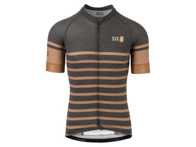 AGU six6 merino stripe fietsshirt met korte mouwen zwart desert bruin