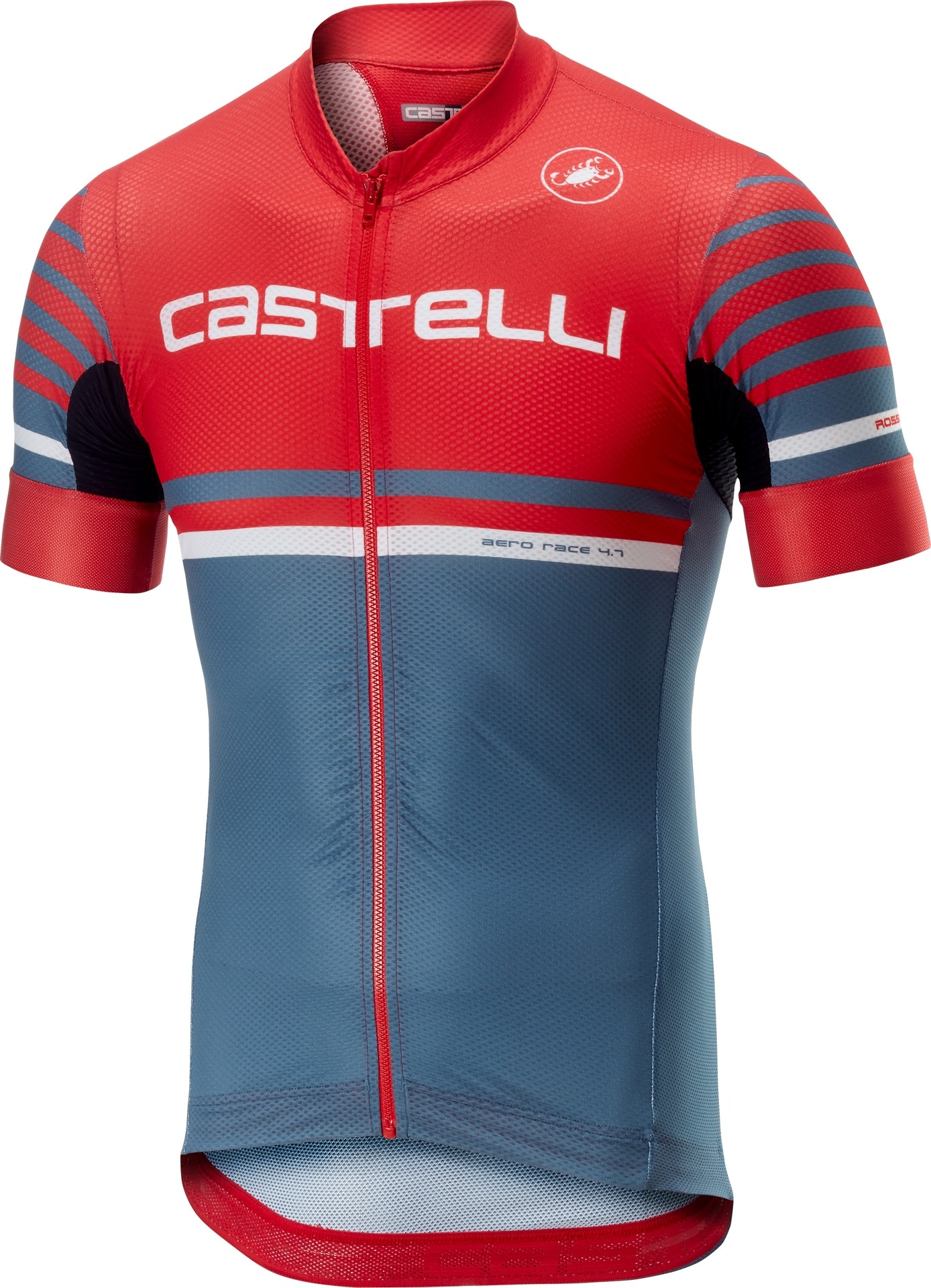 Castelli free ar 4.1 fietsshirt met korte mouwen rood licht steel blauw