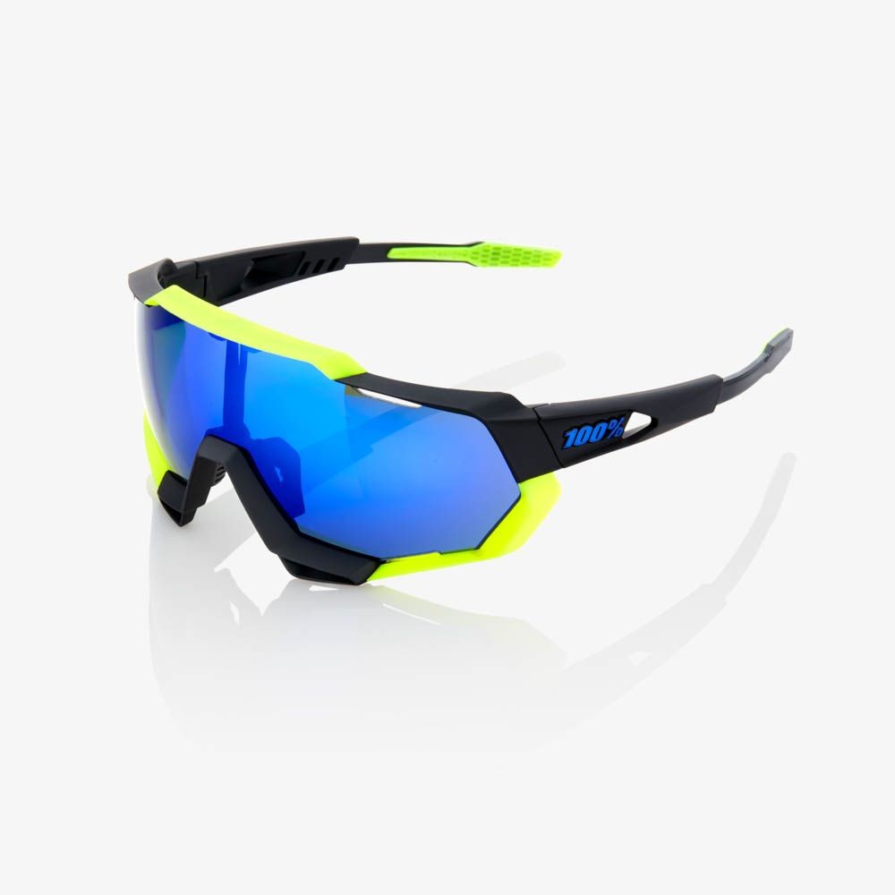 100% bril Speedtrap polished black / neon yellow - electric blue mirror