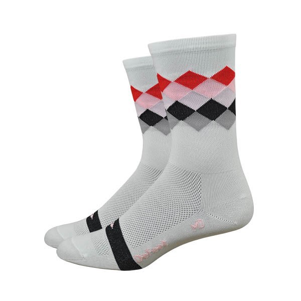 Defeet aireator high-top red square fietssok wit rood
