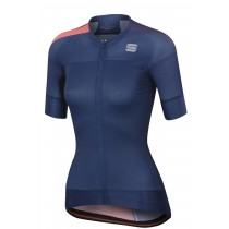 Sportful bodyfit pro w evo dames fietsshirt met korte mouwen twilight blauw fluo coral
