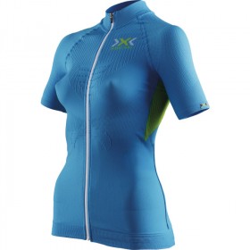 X-Bionic the trick biking dames fietsshirt met korte mouwen ocean blauw geel