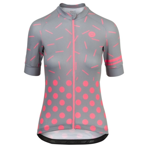 Agu sprinkle dot maillot de cyclisme à manches courtes femme gris neon coral rose