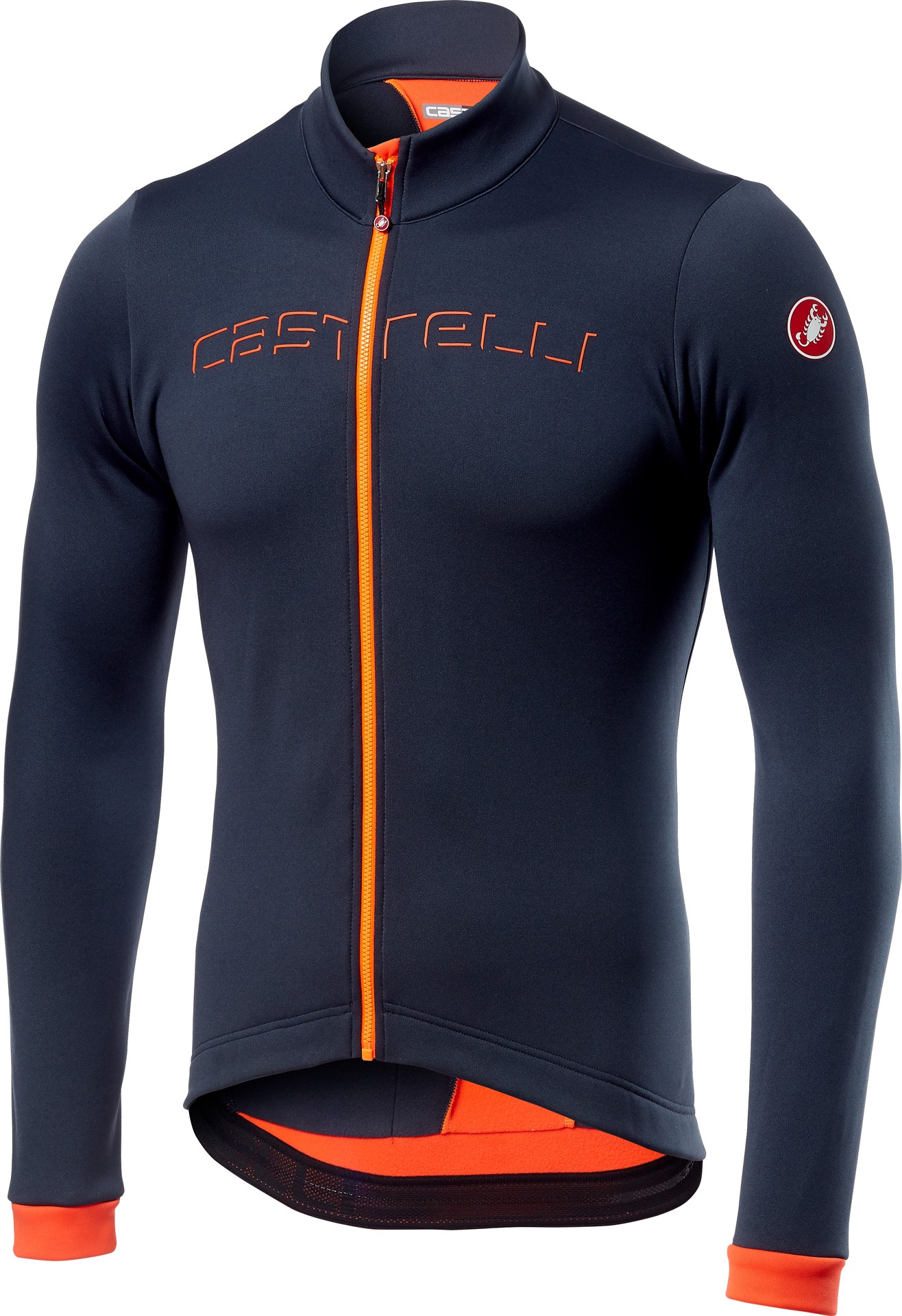 Castelli fondo maillot de cyclisme à manches longues steel bleu foncé orange