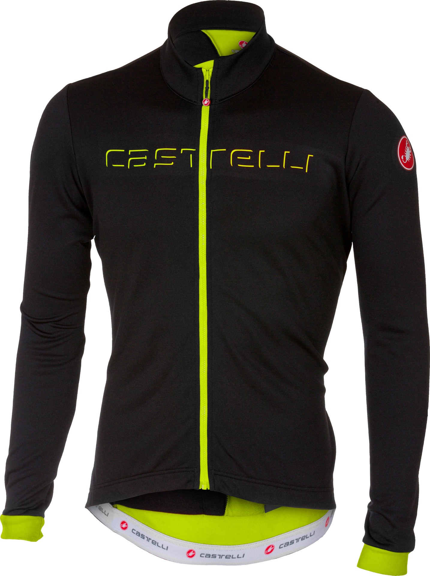 Castelli fondo maillot de cyclisme manches longues noir clair fluo jaune