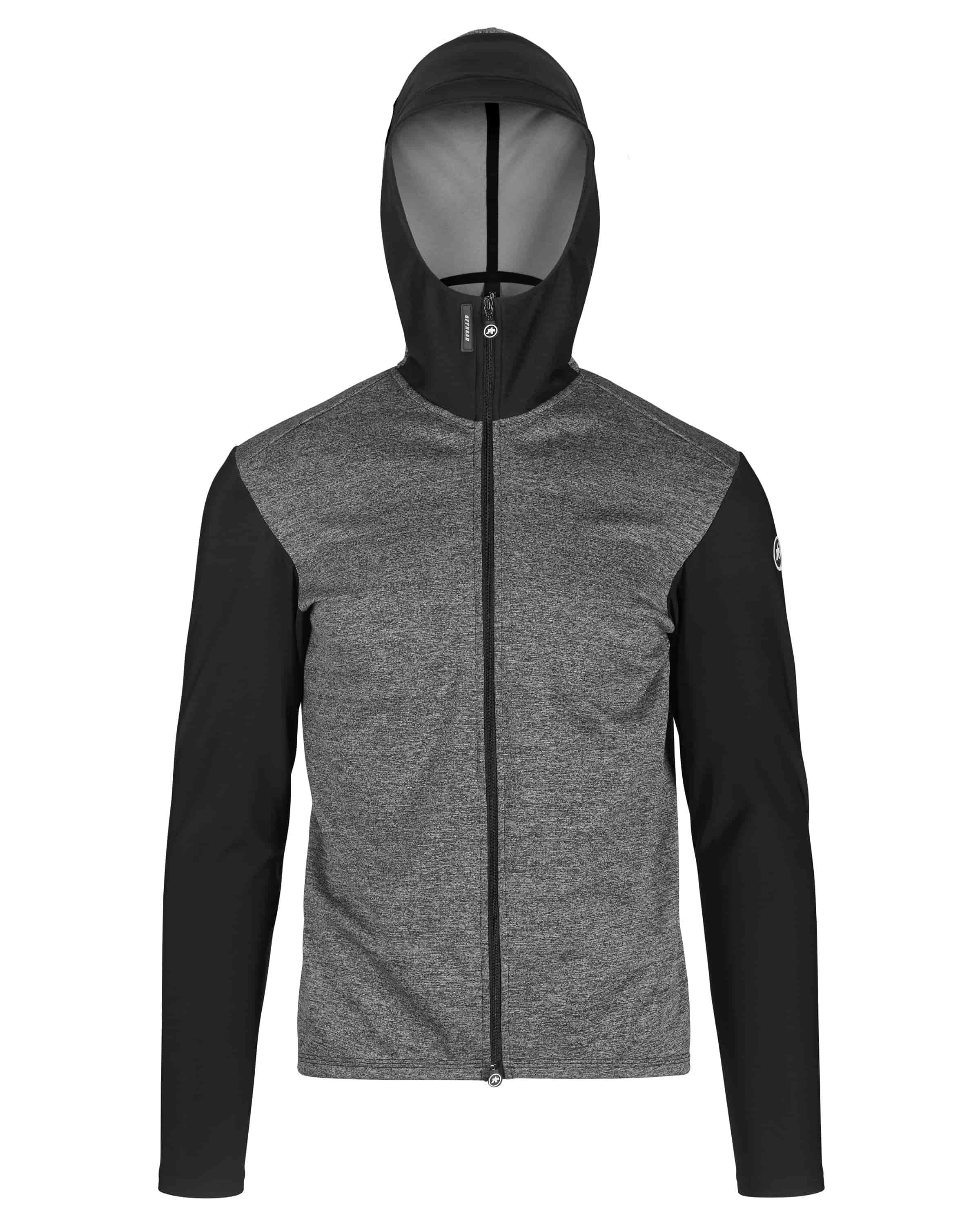 Assos trail spring/fall hooded veste de cyclisme blackseries noir gris
